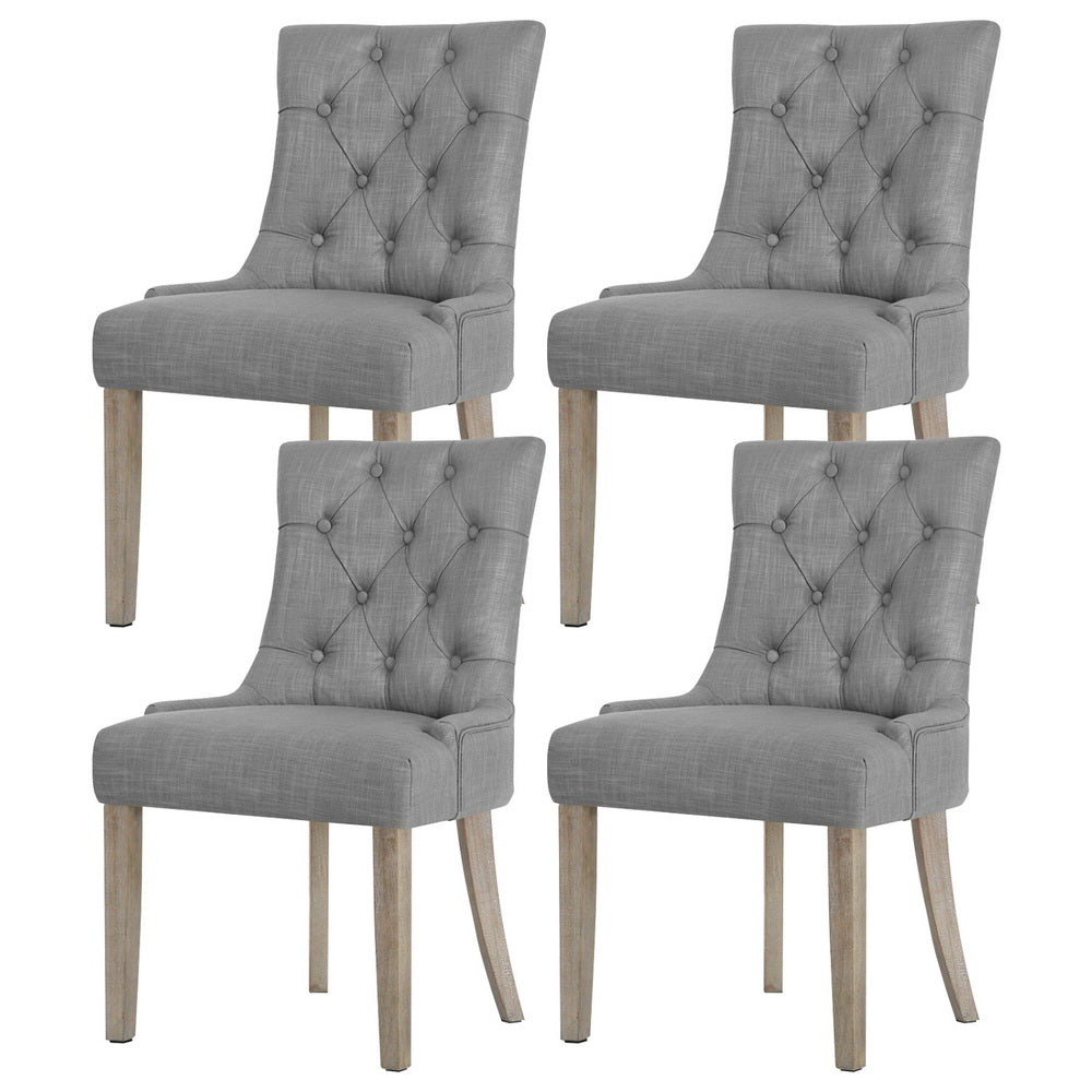 Artiss Dining Chairs Set of 4 Linen French Provincial Grey-Furniture &gt; Dining &gt; Kitchen &amp; Dining Chairs-PEROZ Accessories