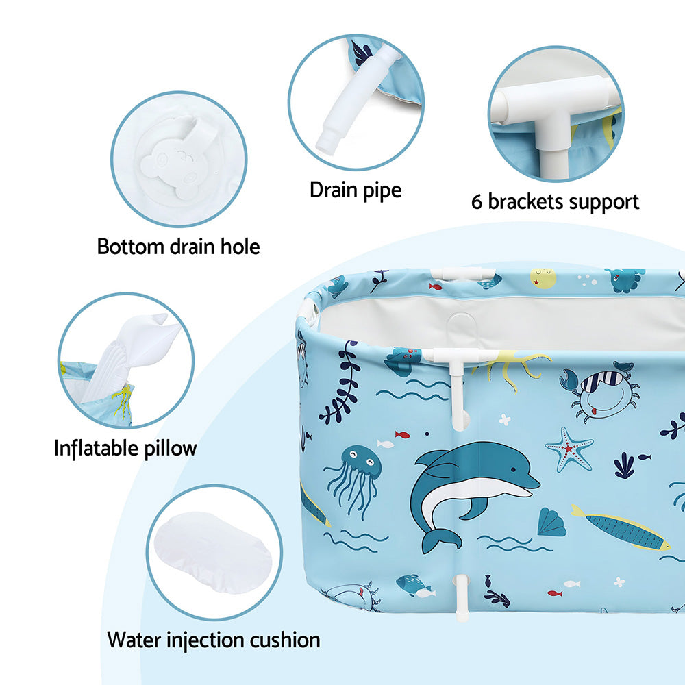 Weisshorn Foldable Bathtub PVC Spa Bucket Inflatable Cushion 114x62cm Blue-Outdoor Recreation &gt; Camping &gt; Portable Toilets &amp; Showers-PEROZ Accessories