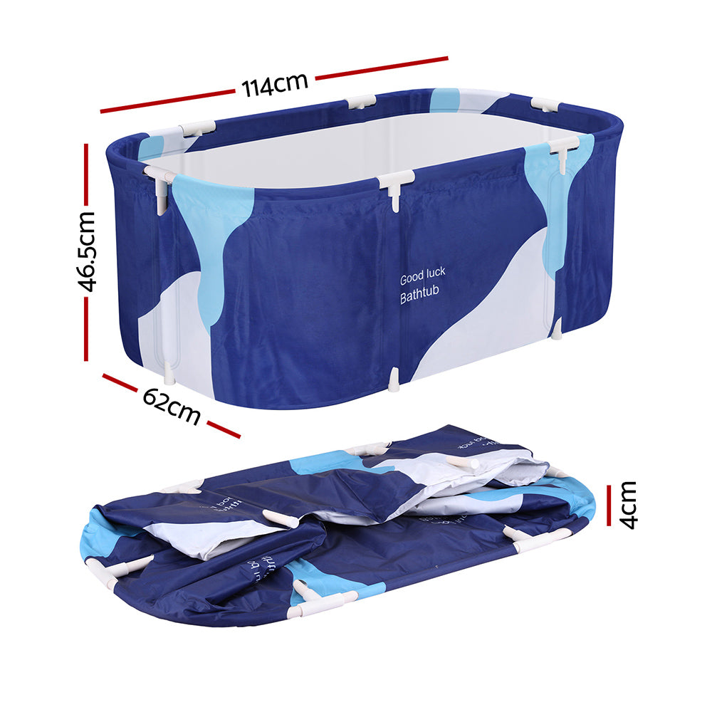 Weisshorn Foldable Bathtub PVC Spa Bucket Inflatable Cushion 114x62cm Navy Blue-Outdoor Recreation &gt; Camping &gt; Portable Toilets &amp; Showers-PEROZ Accessories