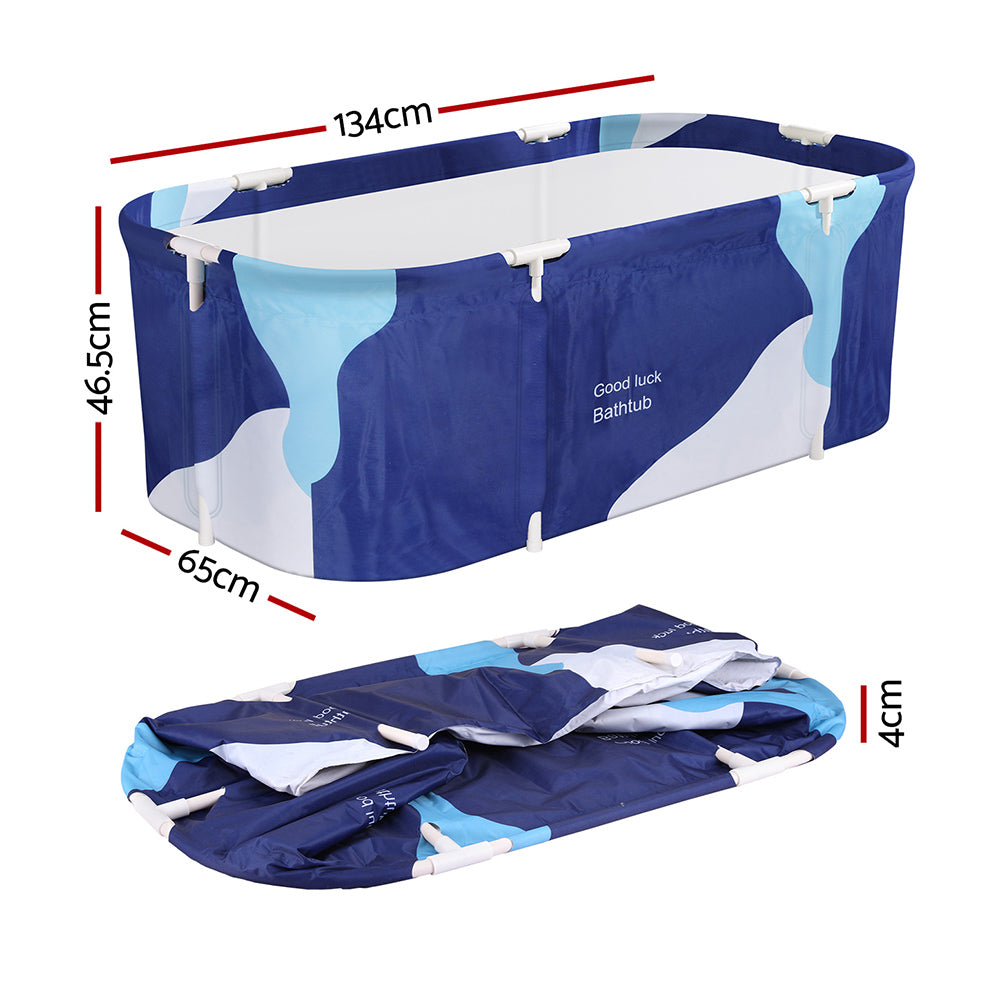 Weisshorn Foldable Bathtub PVC Spa Bucket Inflatable Cushion 134x65cm Navy Blue-Outdoor Recreation &gt; Camping &gt; Portable Toilets &amp; Showers-PEROZ Accessories
