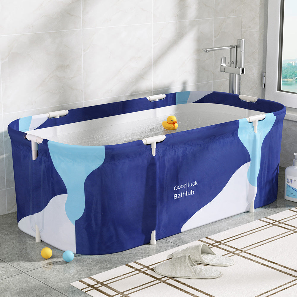 Weisshorn Foldable Bathtub PVC Spa Bucket Inflatable Cushion 134x65cm Navy Blue-Outdoor Recreation &gt; Camping &gt; Portable Toilets &amp; Showers-PEROZ Accessories