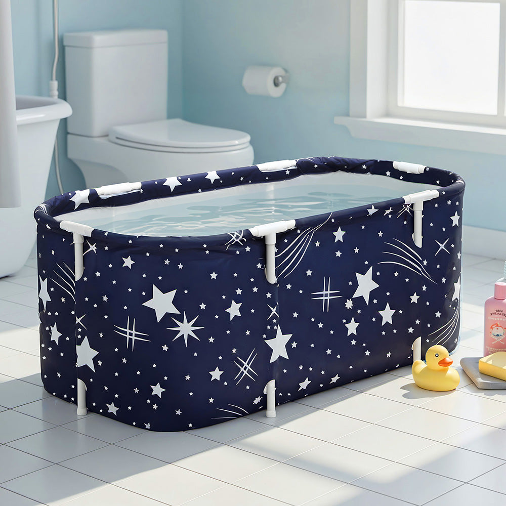 Weisshorn Foldable Bathtub PVC SPA Bucket Inflatable Cushion 114x62cm Star Navy-Furniture > Bathroom > Bathtubs-PEROZ Accessories