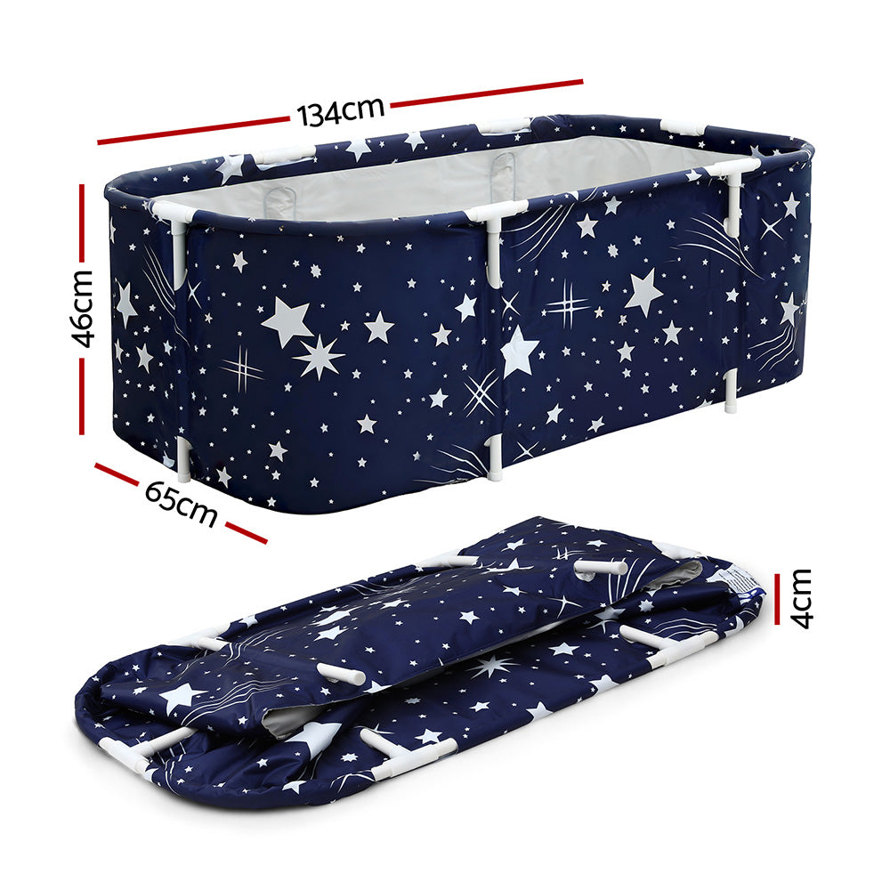 Weisshorn Foldable Bathtub PVC SPA Bucket Inflatable Cushion 134x65cm Star Navy-Furniture > Bathroom > Bathtubs-PEROZ Accessories