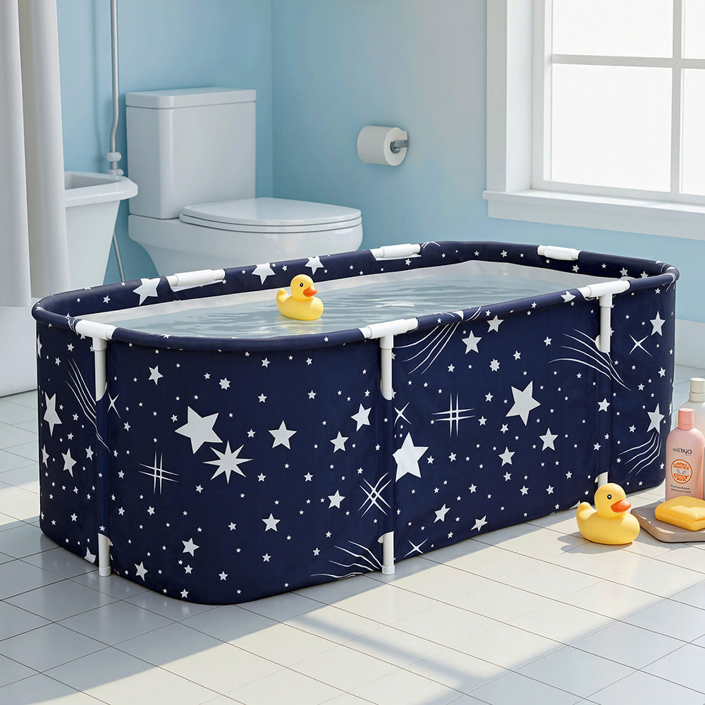 Weisshorn Foldable Bathtub PVC SPA Bucket Inflatable Cushion 134x65cm Star Navy-Furniture > Bathroom > Bathtubs-PEROZ Accessories