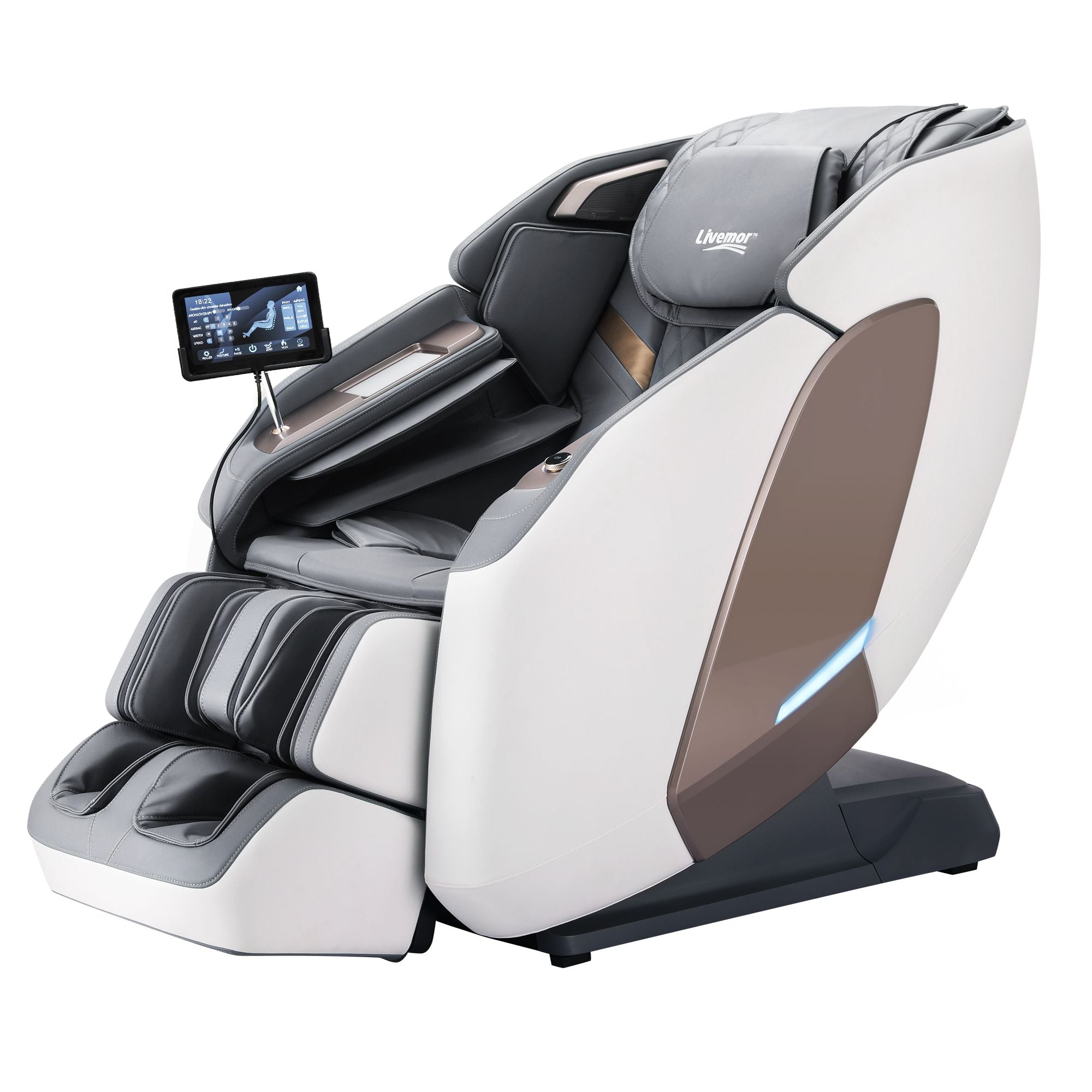 Livemor Prestige 4D Dual Mechanism Massage Chair, Full Body Zero Gravity Recliner with Extended SL Track, Body Scan, Air Compression, Waist Heating, Foot Rollers, Voice Control &amp; Wireless Charging