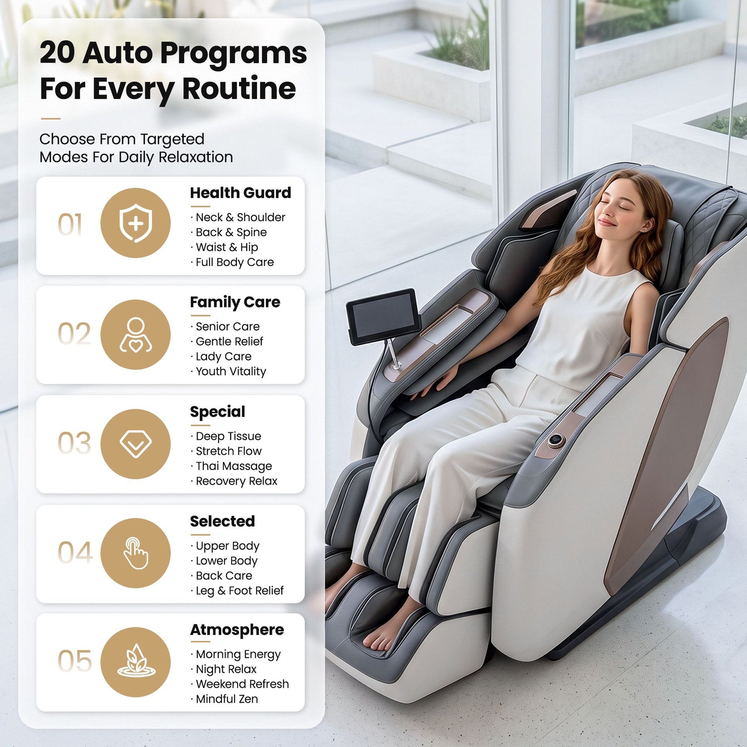 Livemor Prestige 4D Dual Mechanism Massage Chair, Full Body Zero Gravity Recliner with Extended SL Track, Body Scan, Air Compression, Waist Heating, Foot Rollers, Voice Control &amp; Wireless Charging