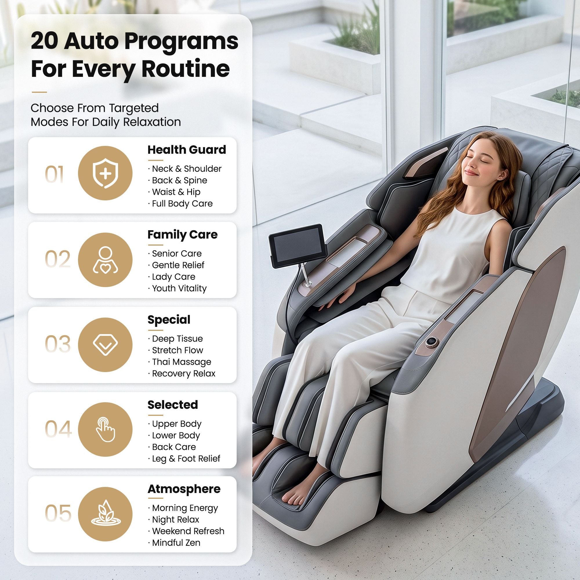 Livemor Prestige 4D Dual Mechanism Massage Chair, Full Body Zero Gravity Recliner with Extended SL Track, Body Scan, Air Compression, Waist Heating, Foot Rollers, Voice Control &amp; Wireless Charging