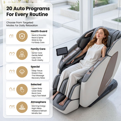 Livemor Prestige 4D Dual Mechanism Massage Chair, Full Body Zero Gravity Recliner with Extended SL Track, Body Scan, Air Compression, Waist Heating, Foot Rollers, Voice Control &amp; Wireless Charging