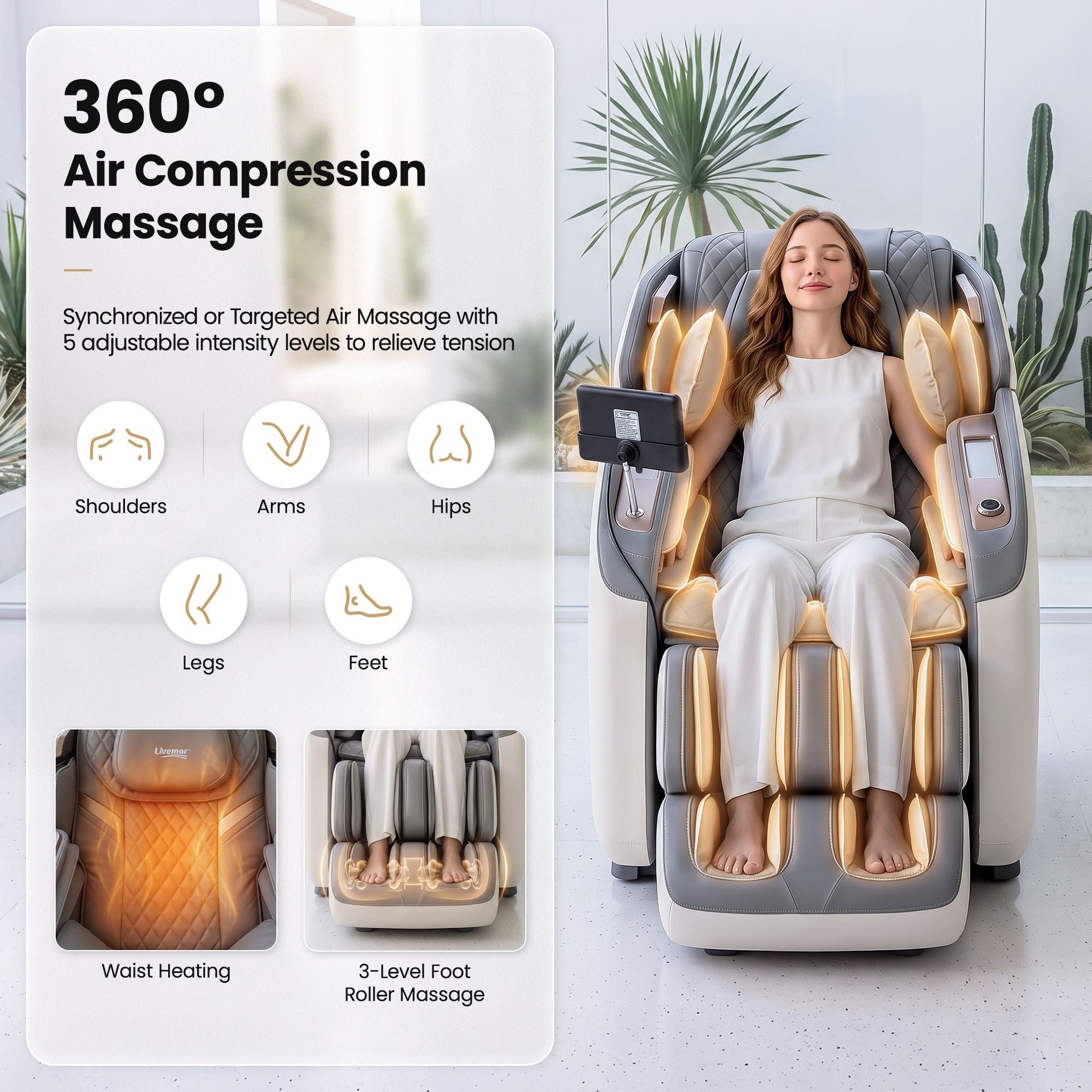 Livemor Prestige 4D Dual Mechanism Massage Chair, Full Body Zero Gravity Recliner with Extended SL Track, Body Scan, Air Compression, Waist Heating, Foot Rollers, Voice Control &amp; Wireless Charging
