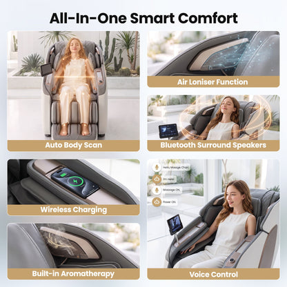 Livemor Prestige 4D Dual Mechanism Massage Chair, Full Body Zero Gravity Recliner with Extended SL Track, Body Scan, Air Compression, Waist Heating, Foot Rollers, Voice Control &amp; Wireless Charging