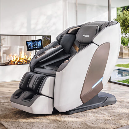 Livemor Prestige 4D Dual Mechanism Massage Chair, Full Body Zero Gravity Recliner with Extended SL Track, Body Scan, Air Compression, Waist Heating, Foot Rollers, Voice Control &amp; Wireless Charging