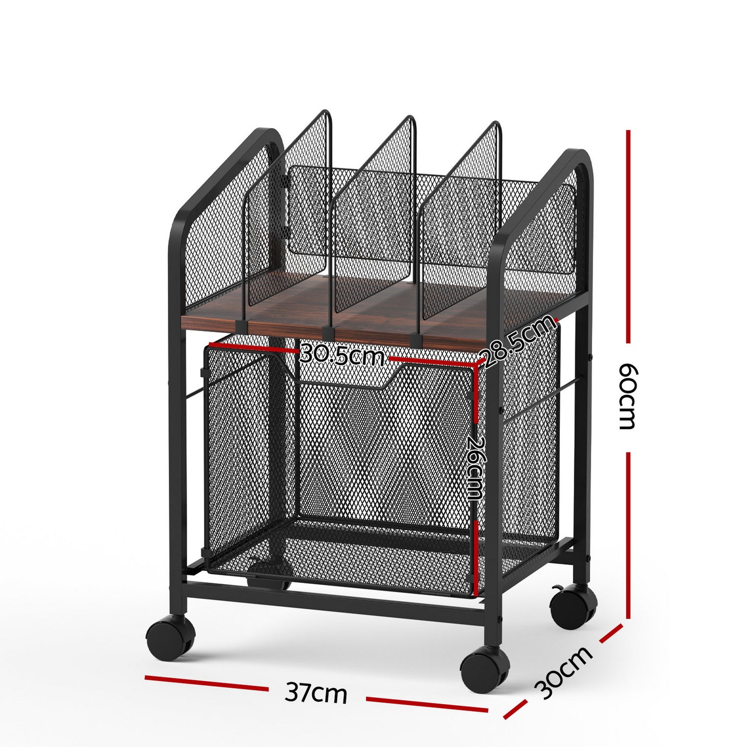 Artiss Mobile File Cabinet Rolling with Locking Wheels Wood Top Compact Storage Organiser Black-Furniture > Office > Storage Cabinets-PEROZ Accessories