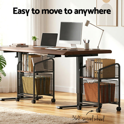 Artiss Mobile File Cabinet Rolling with Locking Wheels Wood Top Compact Storage Organiser Black-Furniture > Office > Storage Cabinets-PEROZ Accessories