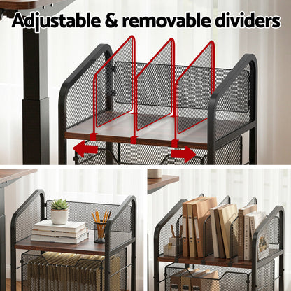 Artiss Mobile File Cabinet Rolling with Locking Wheels Wood Top Compact Storage Organiser Black-Furniture > Office > Storage Cabinets-PEROZ Accessories