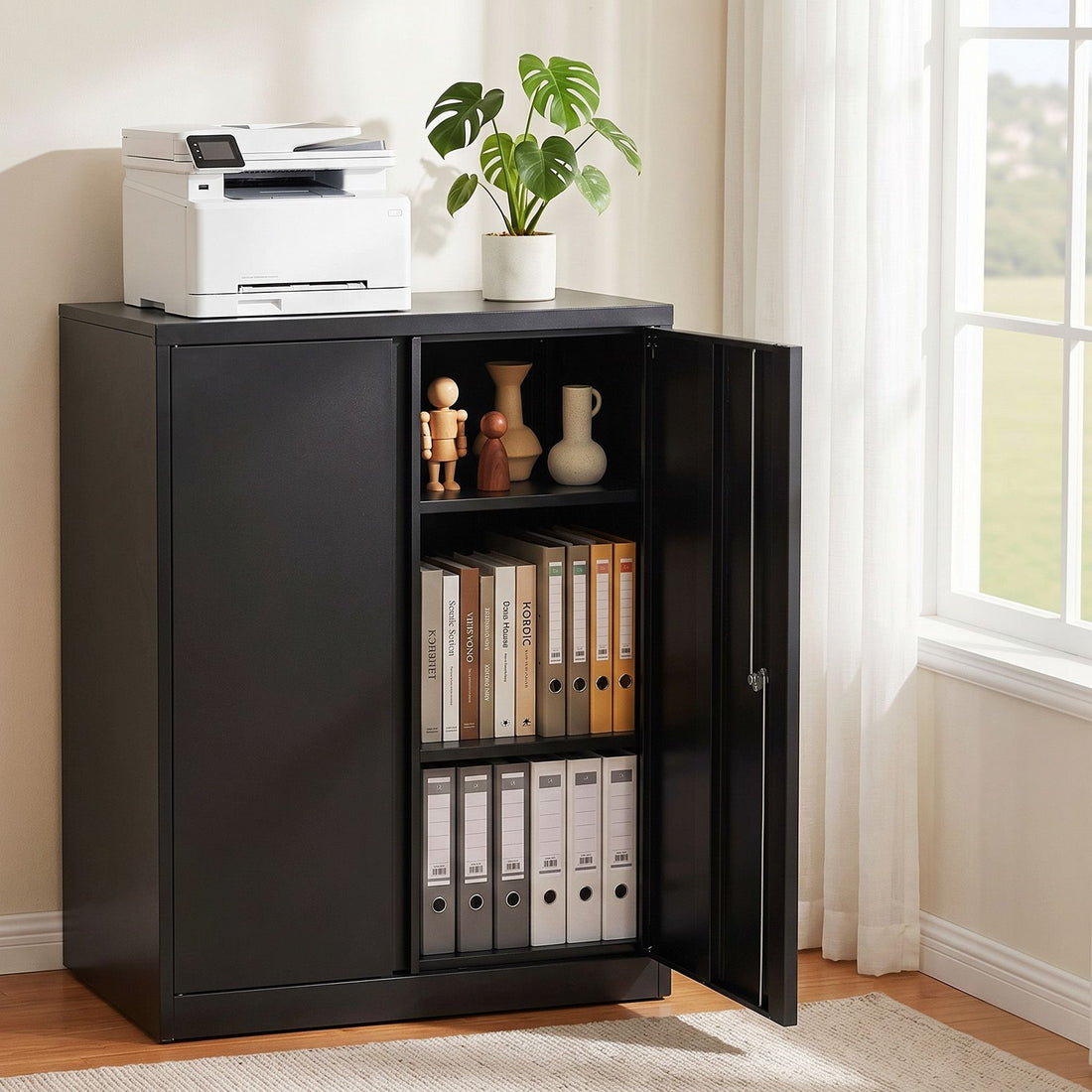 Artiss 100cm Steel Locker Cabinet Filing Mental Storage 100cm 3-Point Lock 2 Adjustable Shelves Black-Home &amp; Garden > Storage > Storage Cabinets &amp; Lockers-PEROZ Accessories