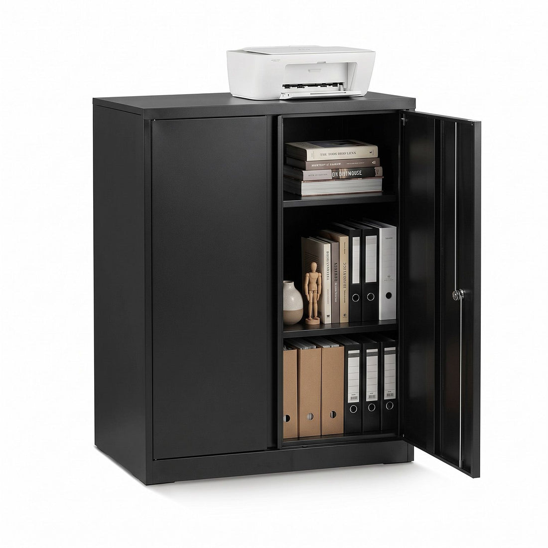 Artiss 100cm Steel Locker Cabinet Filing Mental Storage 100cm 3-Point Lock 2 Adjustable Shelves Black-Home &amp; Garden > Storage > Storage Cabinets &amp; Lockers-PEROZ Accessories