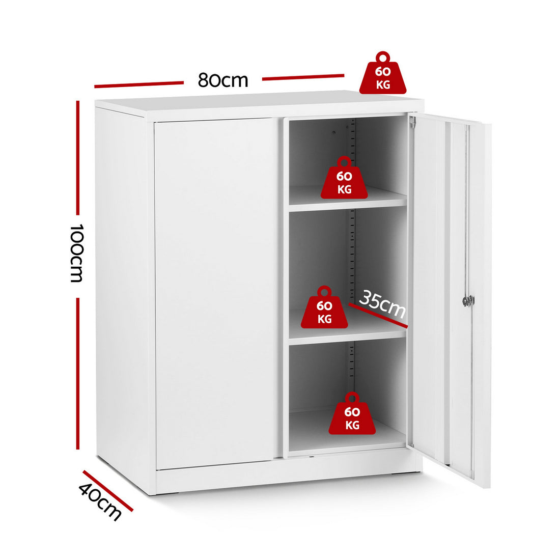 Artiss Steel Locker Cabinet Filing Mental Storage 3-Point Lock Adjustable Shelves White-Furniture > Office > Storage Cabinets-PEROZ Accessories