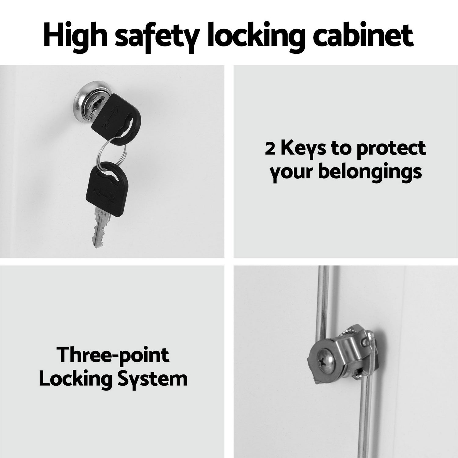 Artiss Steel Locker Cabinet Filing Mental Storage 3-Point Lock Adjustable Shelves White-Furniture > Office > Storage Cabinets-PEROZ Accessories