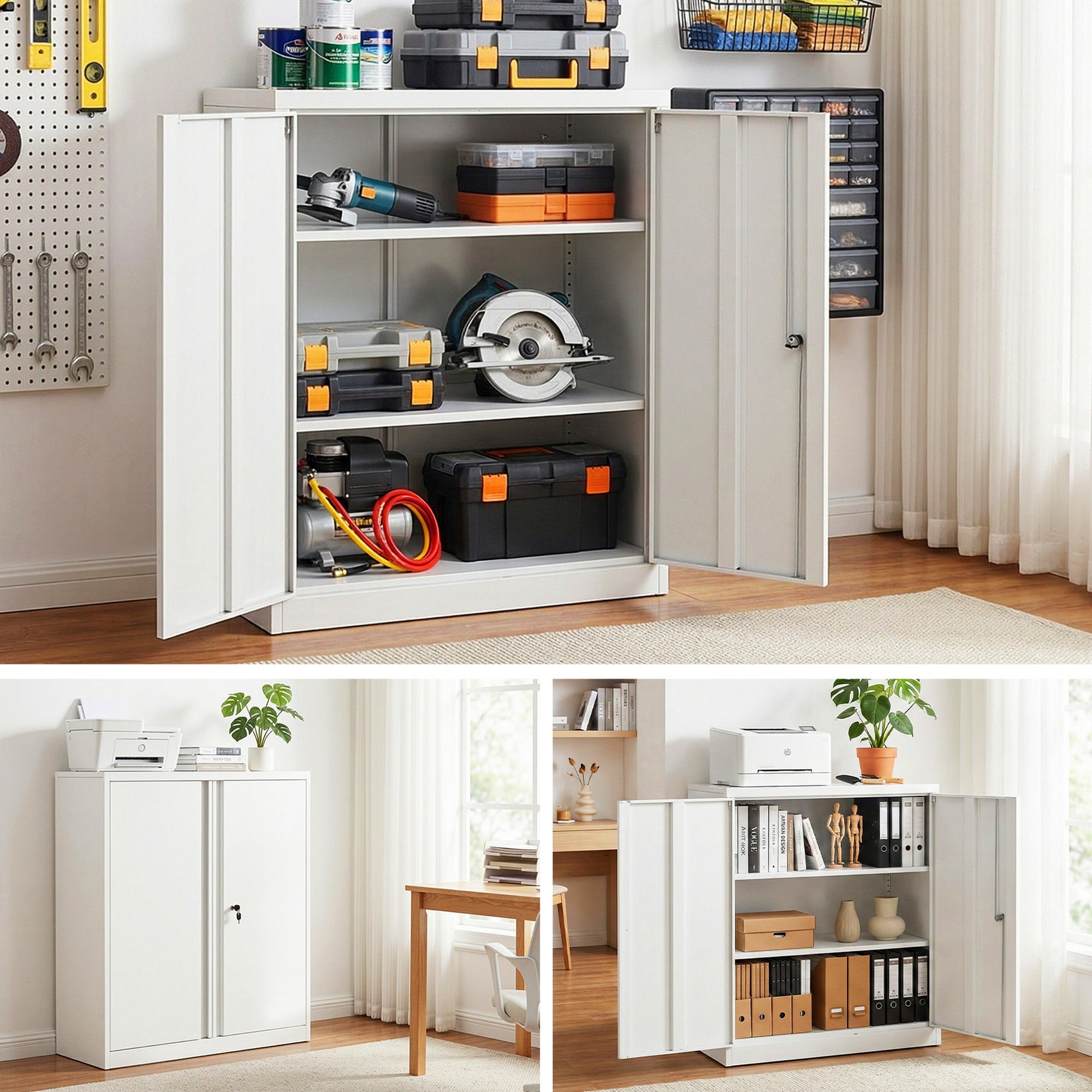 Artiss Steel Locker Cabinet Filing Mental Storage 3-Point Lock Adjustable Shelves White-Furniture > Office > Storage Cabinets-PEROZ Accessories