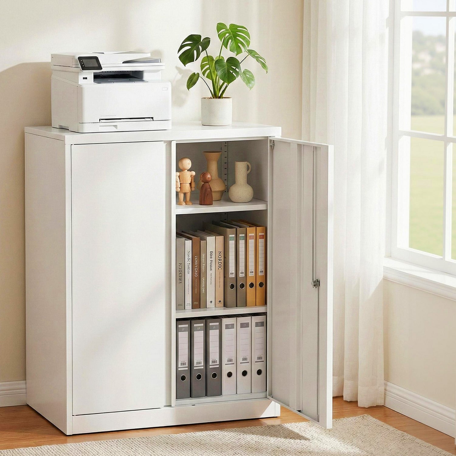 Artiss Steel Locker Cabinet Filing Mental Storage 3-Point Lock Adjustable Shelves White-Furniture > Office > Storage Cabinets-PEROZ Accessories