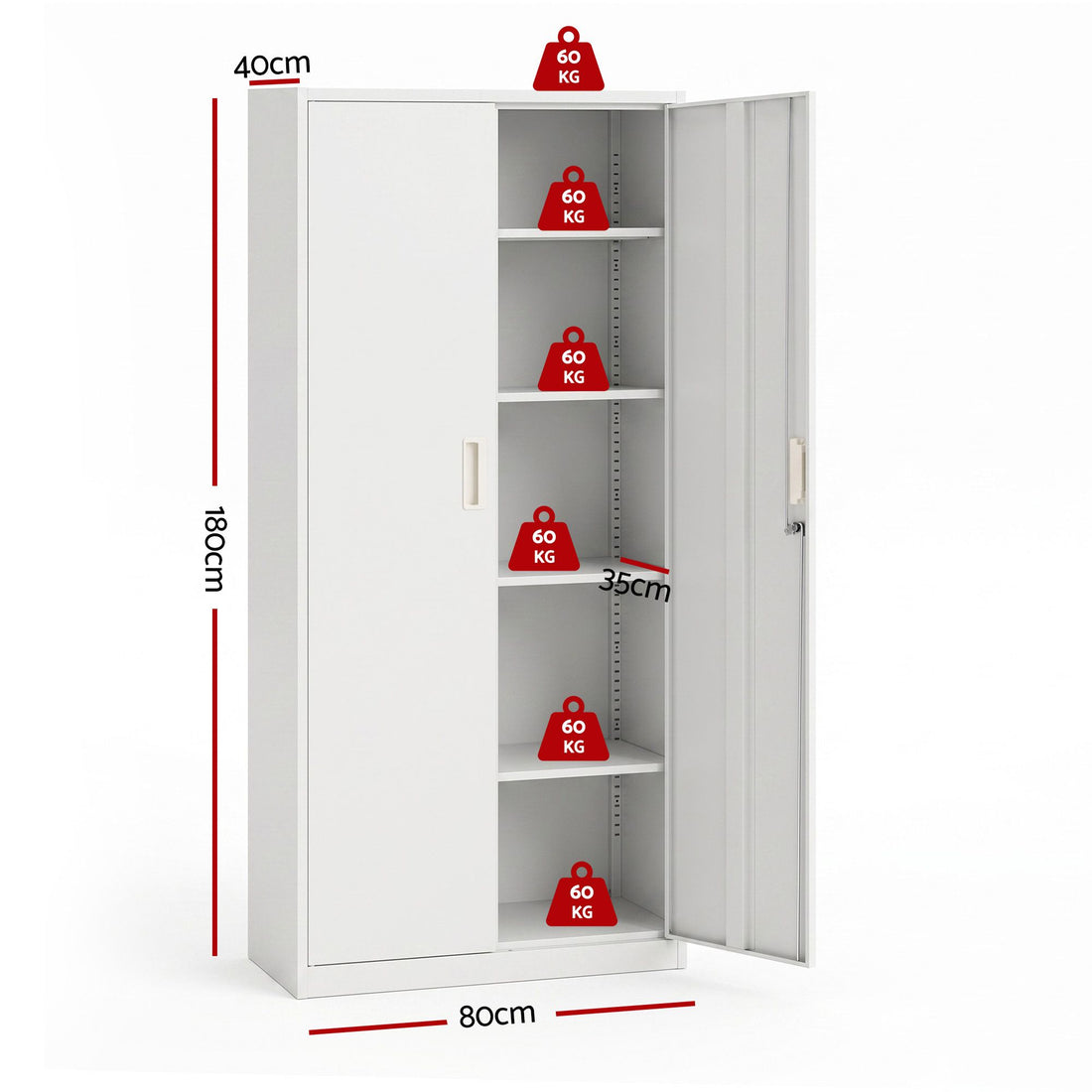 Astiss 180cm Steel Locker Cabinet Mental Storage 4 Adjustable Shelves-Home &amp; Garden > Storage > Storage Cabinets &amp; Lockers-PEROZ Accessories