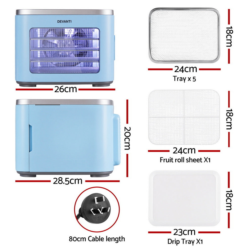 Devanti 5 Trays Food Dehydrator Mini Fruit Dryer 500W-Appliances &gt; Kitchen Appliances &gt; Food Dehydrators-PEROZ Accessories