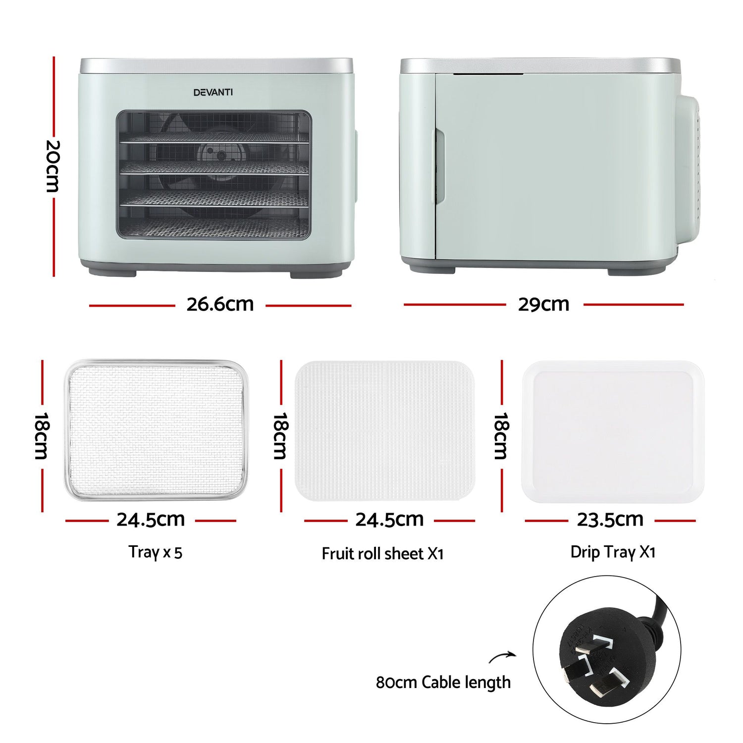 Devanti Food Dehydrator Machine 5 Tray Mini Fruit Dryer Maker Green-Appliances > Kitchen Appliances > Food Dehydrators-PEROZ Accessories
