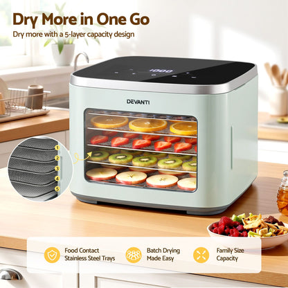 Devanti Food Dehydrator Machine 5 Tray Mini Fruit Dryer Maker Green-Appliances > Kitchen Appliances > Food Dehydrators-PEROZ Accessories