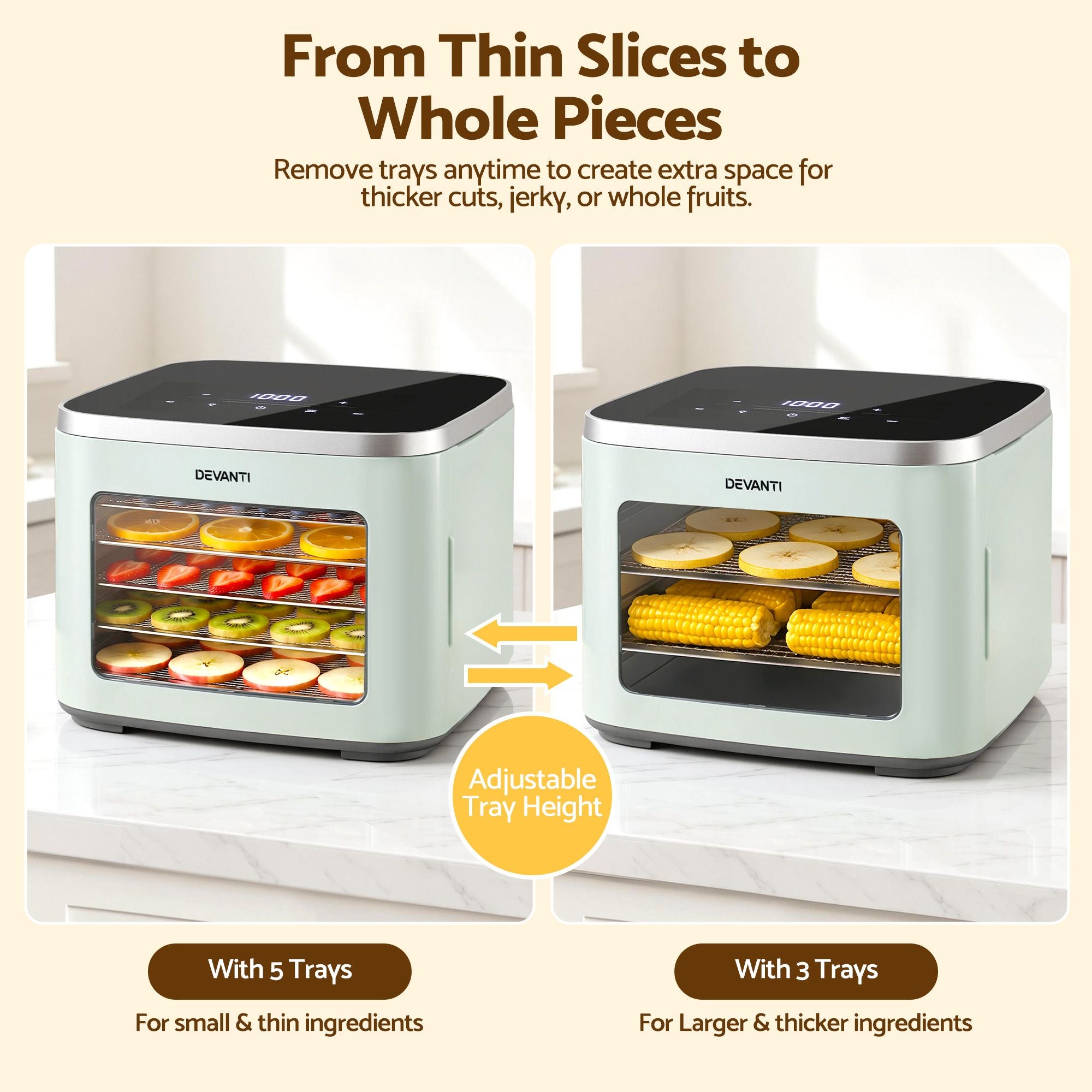 Devanti Food Dehydrator Machine 5 Tray Mini Fruit Dryer Maker Green-Appliances > Kitchen Appliances > Food Dehydrators-PEROZ Accessories