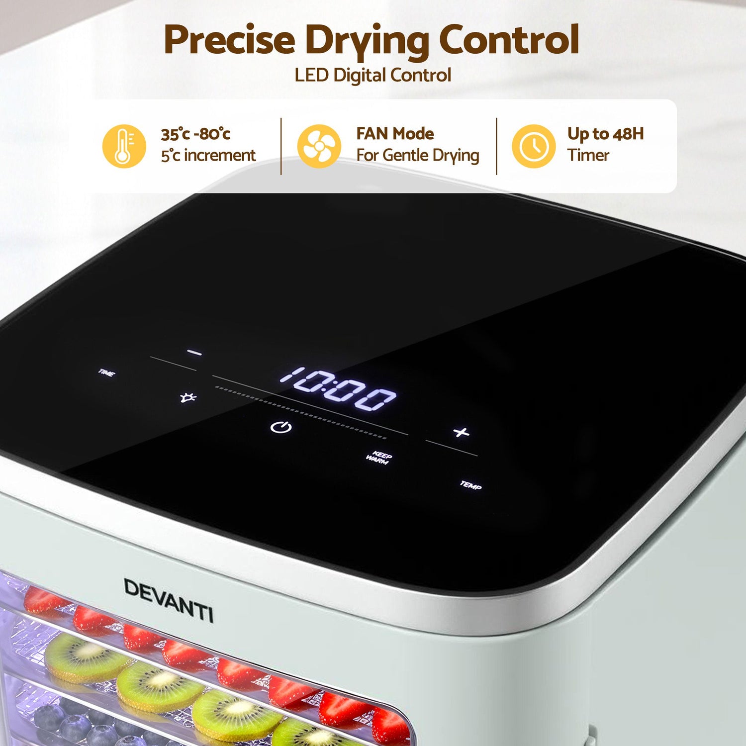 Devanti Food Dehydrator Machine 5 Tray Mini Fruit Dryer Maker Green-Appliances > Kitchen Appliances > Food Dehydrators-PEROZ Accessories