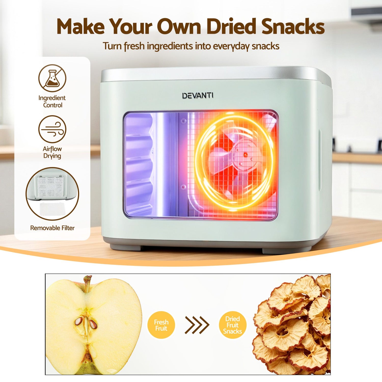 Devanti Food Dehydrator Machine 5 Tray Mini Fruit Dryer Maker Green-Appliances > Kitchen Appliances > Food Dehydrators-PEROZ Accessories