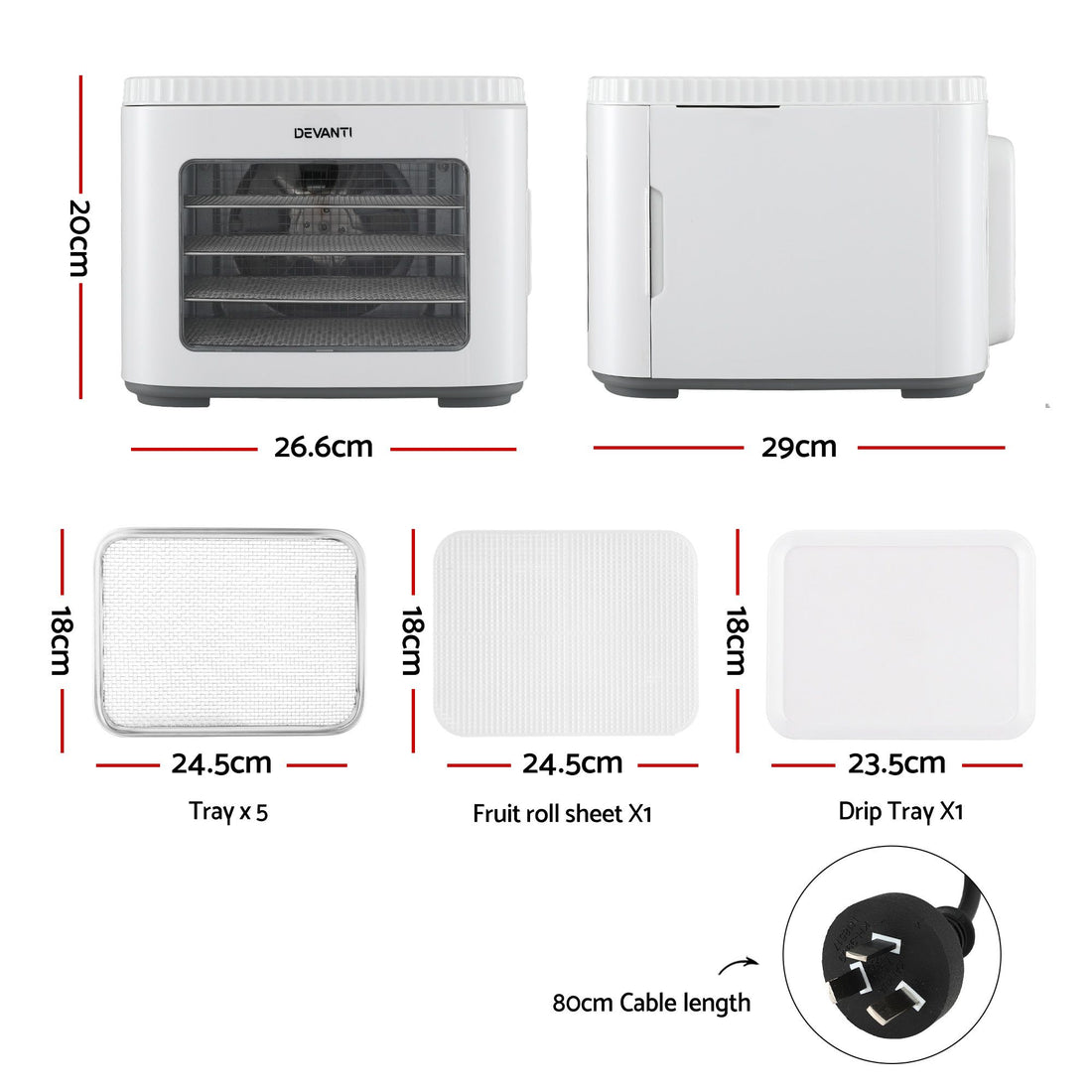 Devanti Food Dehydrator Machine 5 Tray Mini Fruit Dryer Maker White-Appliances > Kitchen Appliances > Food Dehydrators-PEROZ Accessories