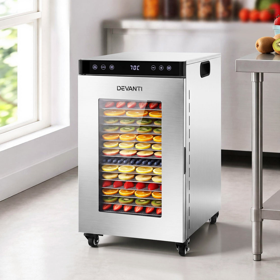 Devanti Food Dehydrator Stainless Steel Fruit Dryer 16 Tray Silver-Appliances > Kitchen Appliances > Food Dehydrators-PEROZ Accessories