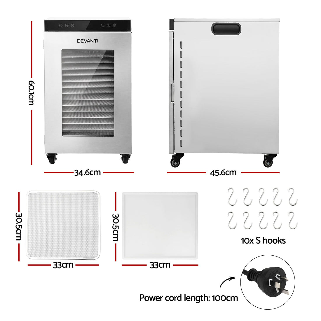 Devanti Food Dehydrator Stainless Steel Fruit Dryer 16 Tray Silver-Appliances > Kitchen Appliances > Food Dehydrators-PEROZ Accessories