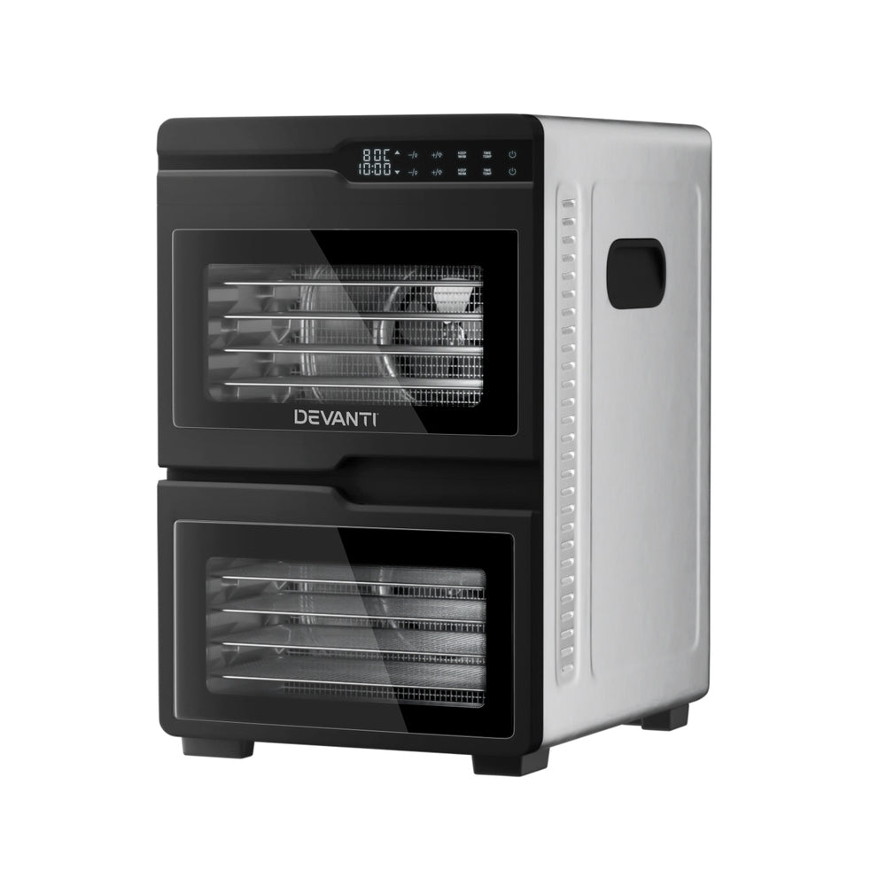 Devanti 12 Trays Food Dehydrator Dual-Zone Stainless Steel Fruit Jerky Dryer-Appliances &gt; Kitchen Appliances &gt; Food Dehydrators-PEROZ Accessories