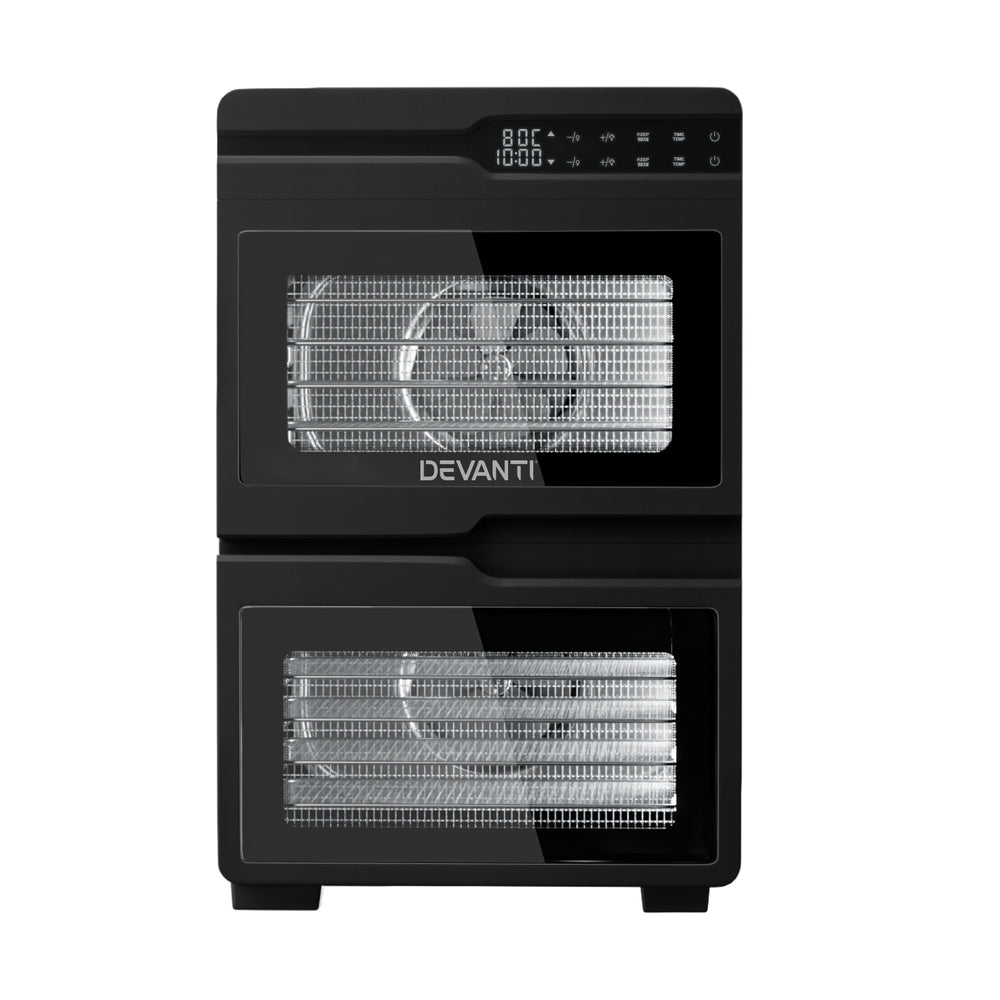Devanti 12 Trays Food Dehydrator Dual-Zone Stainless Steel Fruit Jerky Dryer-Appliances &gt; Kitchen Appliances &gt; Food Dehydrators-PEROZ Accessories