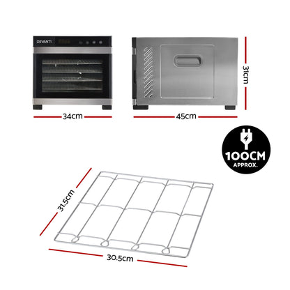 Devanti Food Dehydrator 6 Tray Fruit Dryer Jerky Maker With Stainless Steel Rack-Appliances > Kitchen Appliances > Food Dehydrators-PEROZ Accessories