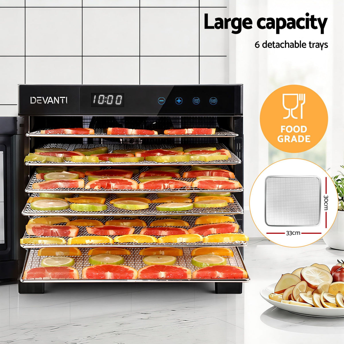 Devanti Food Dehydrator 6 Tray Fruit Dryer Jerky Maker With Stainless Steel Rack-Appliances > Kitchen Appliances > Food Dehydrators-PEROZ Accessories