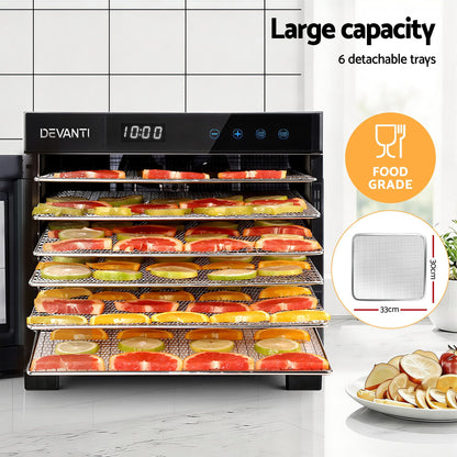 Devanti Food Dehydrator 6 Tray Fruit Dryer Jerky Maker With Stainless Steel Rack-Appliances > Kitchen Appliances > Food Dehydrators-PEROZ Accessories