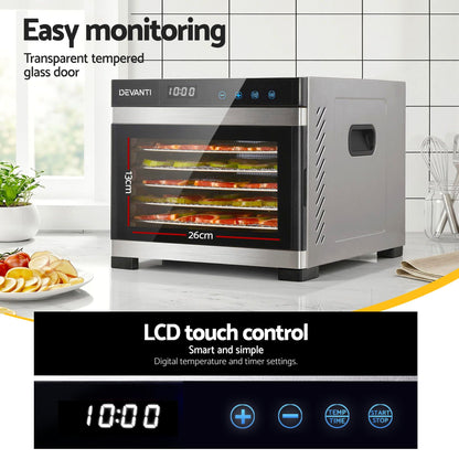 Devanti Food Dehydrator 6 Tray Fruit Dryer Jerky Maker With Stainless Steel Rack-Appliances > Kitchen Appliances > Food Dehydrators-PEROZ Accessories