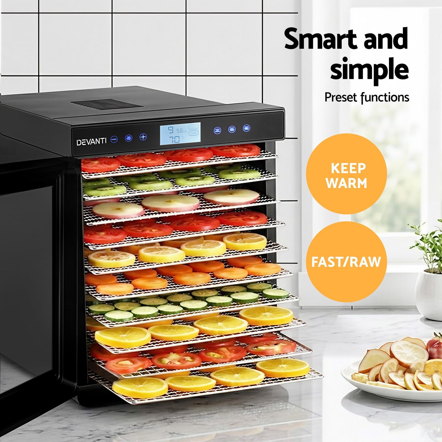 Devanti 10 Trays Food Dehydrator with Stainless Steel Tray-Appliances > Kitchen Appliances > Food Dehydrators-PEROZ Accessories
