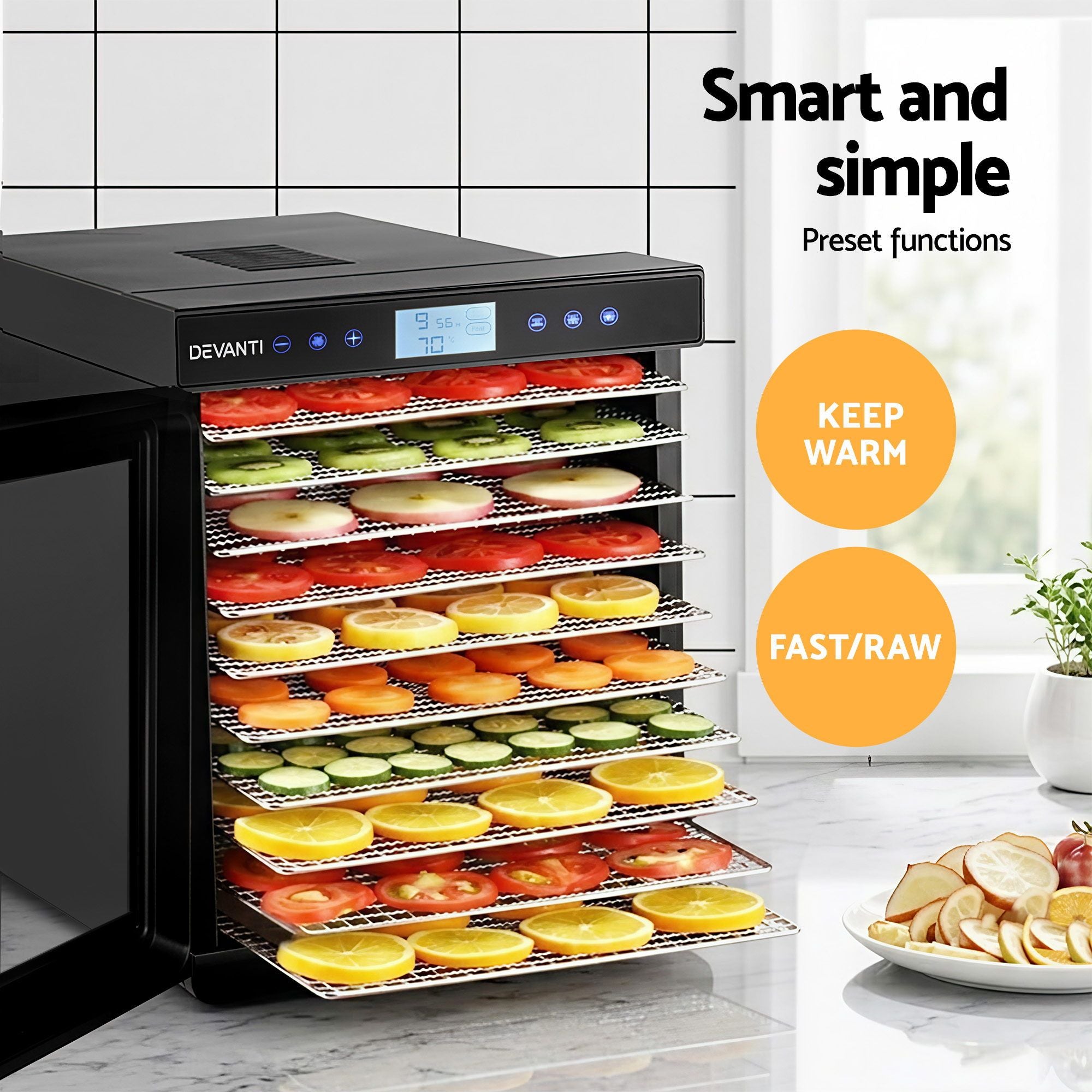 Devanti 10 Trays Food Dehydrator with Stainless Steel Tray-Appliances > Kitchen Appliances > Food Dehydrators-PEROZ Accessories