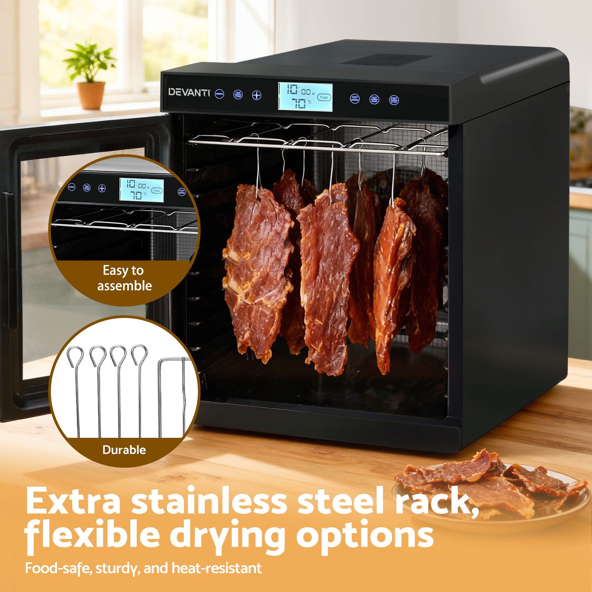 Devanti 10 Trays Food Dehydrator with Stainless Steel Tray-Appliances > Kitchen Appliances > Food Dehydrators-PEROZ Accessories
