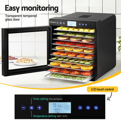 Devanti 10 Trays Food Dehydrator with Stainless Steel Tray-Appliances > Kitchen Appliances > Food Dehydrators-PEROZ Accessories