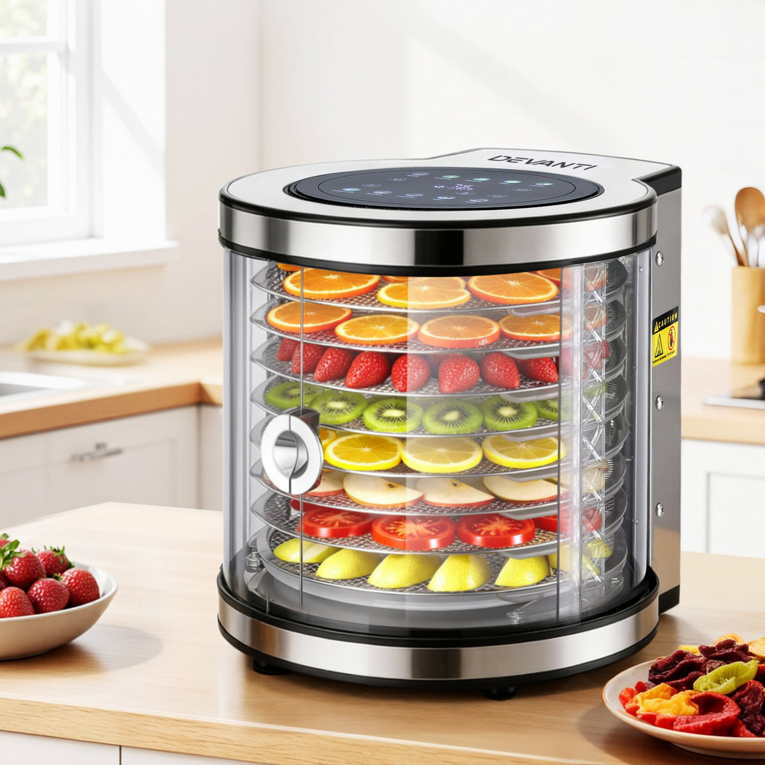 Devanti 8 Trays Food Dehydrator Stainless Steel Auto-Rotate 10 Programs 700W-Appliances > Kitchen Appliances > Food Dehydrators-PEROZ Accessories