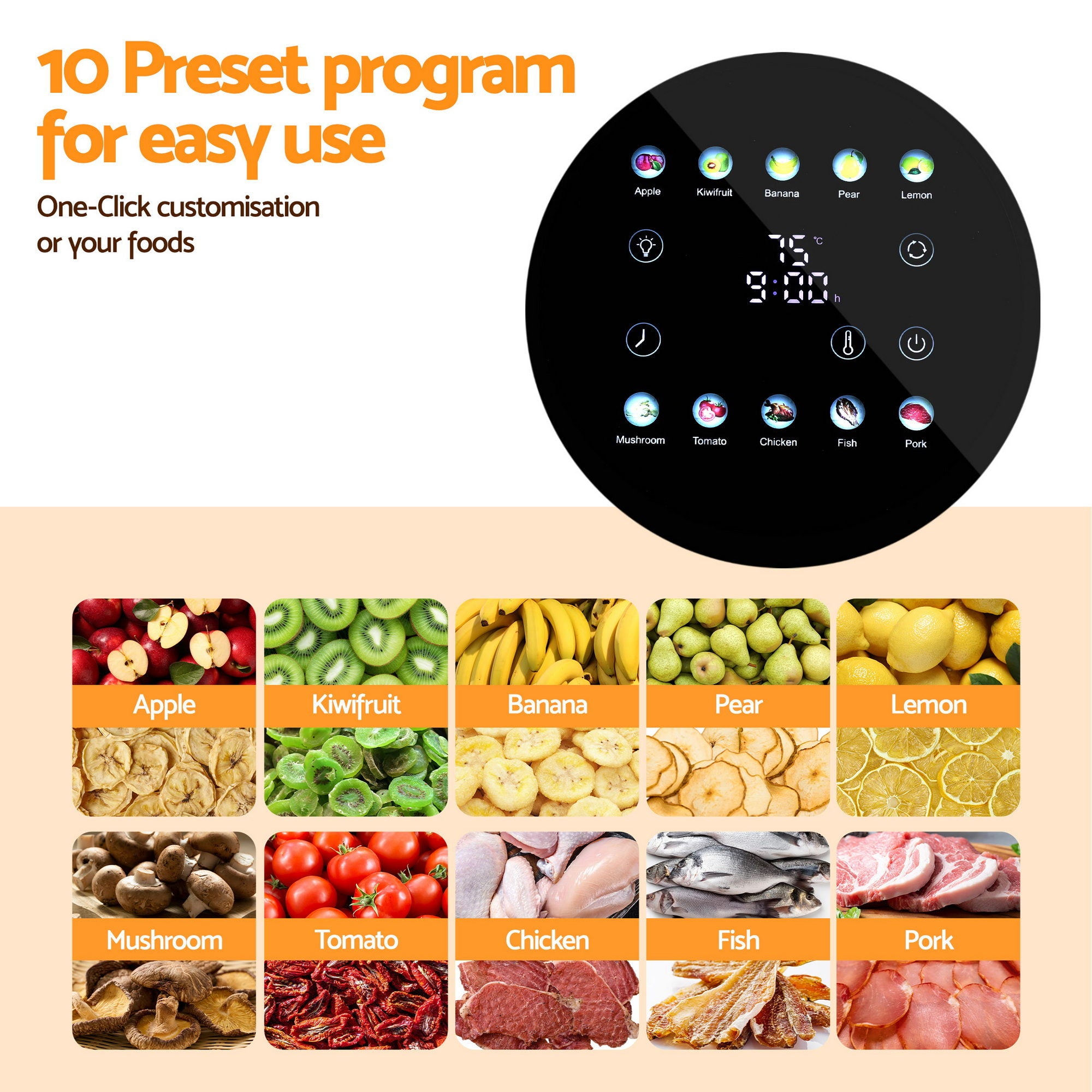 Devanti 8 Trays Food Dehydrator Stainless Steel Auto-Rotate 10 Programs 700W-Appliances > Kitchen Appliances > Food Dehydrators-PEROZ Accessories