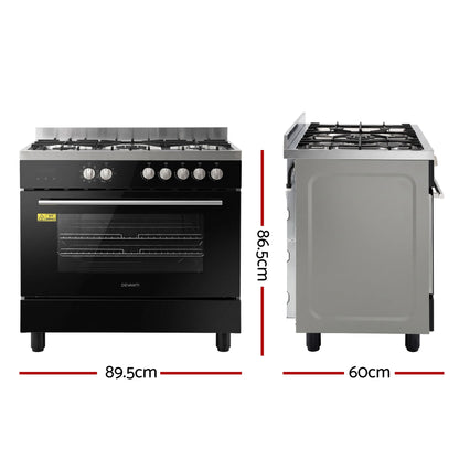 Devanti 90cm Dual Fuel Cooker Gas Cooktop Electric Oven 5 Burner-Appliances > Kitchen Appliances > Cooktops &amp; Stoves-PEROZ Accessories