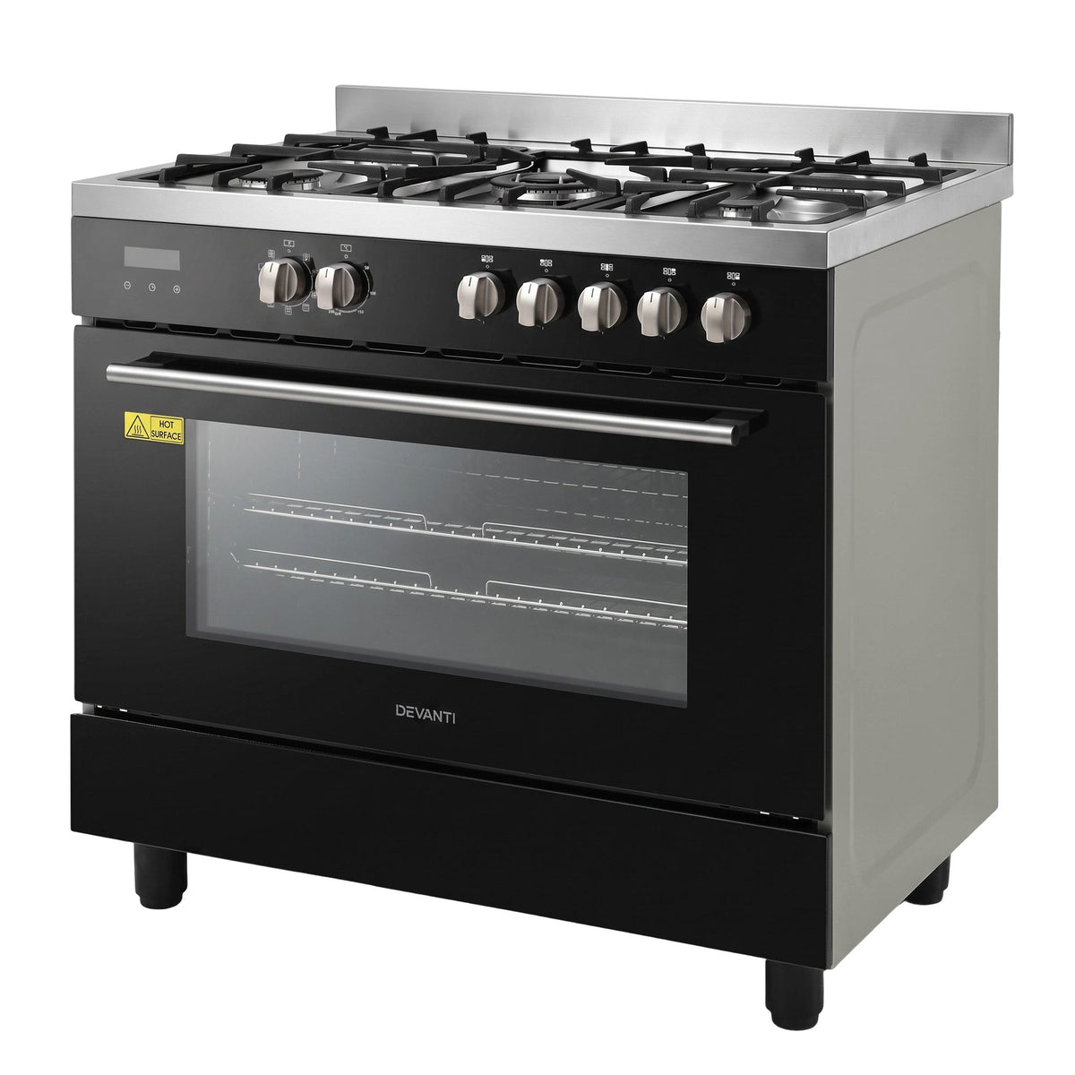 Devanti 90cm Dual Fuel Cooker Gas Cooktop Electric Oven 5 Burner-Appliances > Kitchen Appliances > Cooktops &amp; Stoves-PEROZ Accessories
