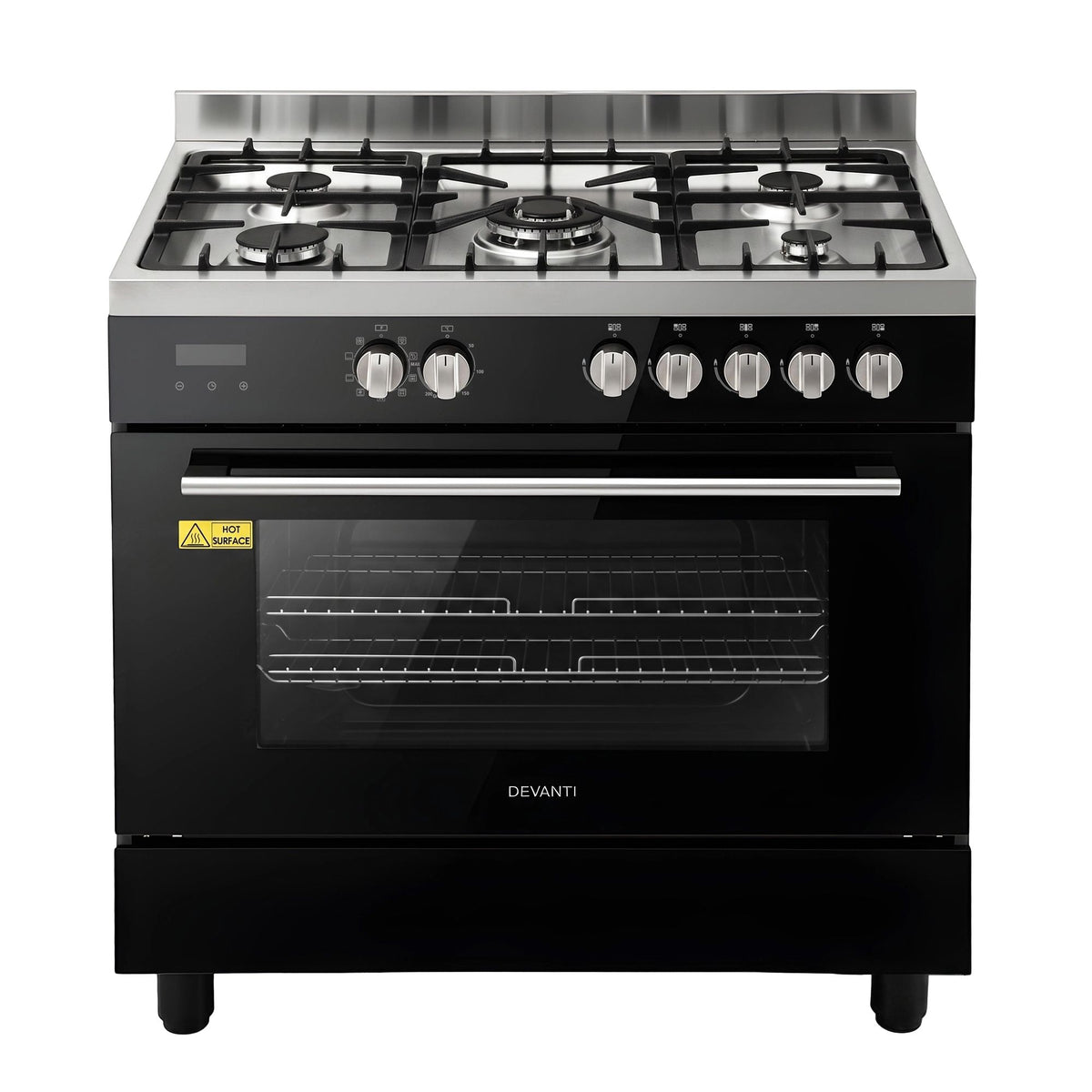 Devanti 90cm Dual Fuel Cooker Gas Cooktop Electric Oven 5 Burner-Appliances > Kitchen Appliances > Cooktops &amp; Stoves-PEROZ Accessories