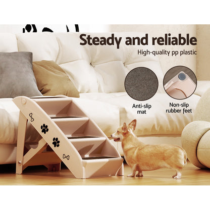 i.Pet Dog Ramp Steps For Bed Sofa Car Pet Stairs Ladder Portable Foldable Beige-Pet Care &gt; Dog Supplies &gt; Dog Steps &amp; Ramps-PEROZ Accessories